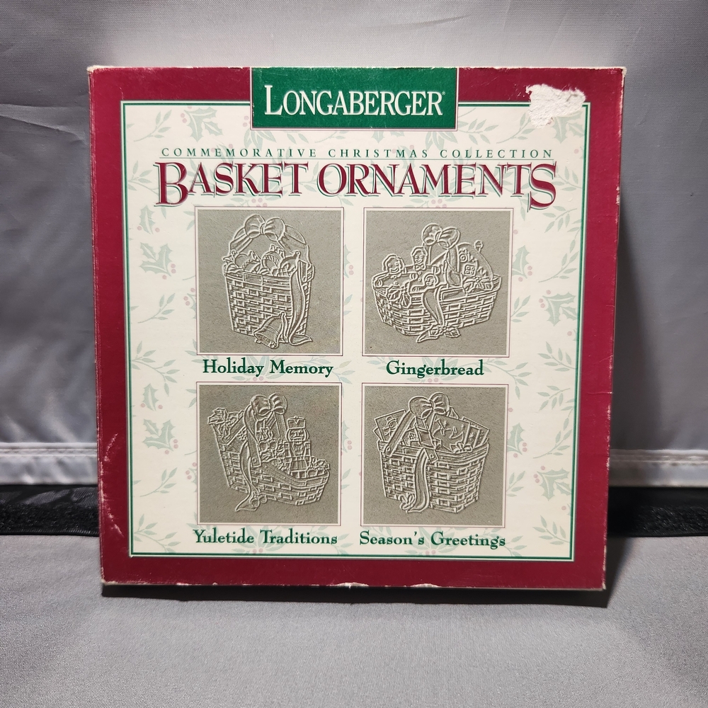 1996 Longaberger Basket Pewter Christmas Ornaments Set Of 4